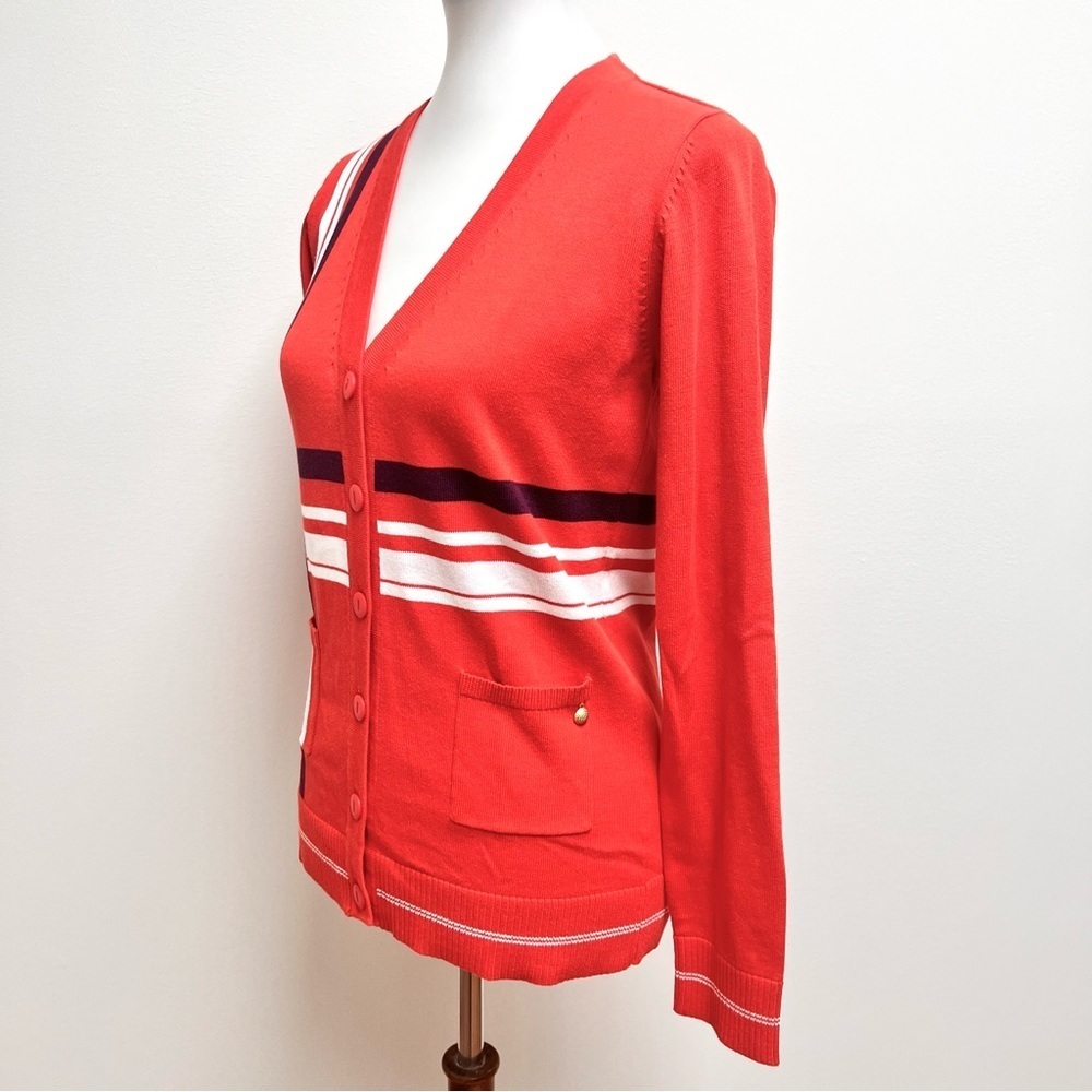 Casall Swedish Mod Striped Button Front V-neck Cardigan Sweater - Picture 3 of 8